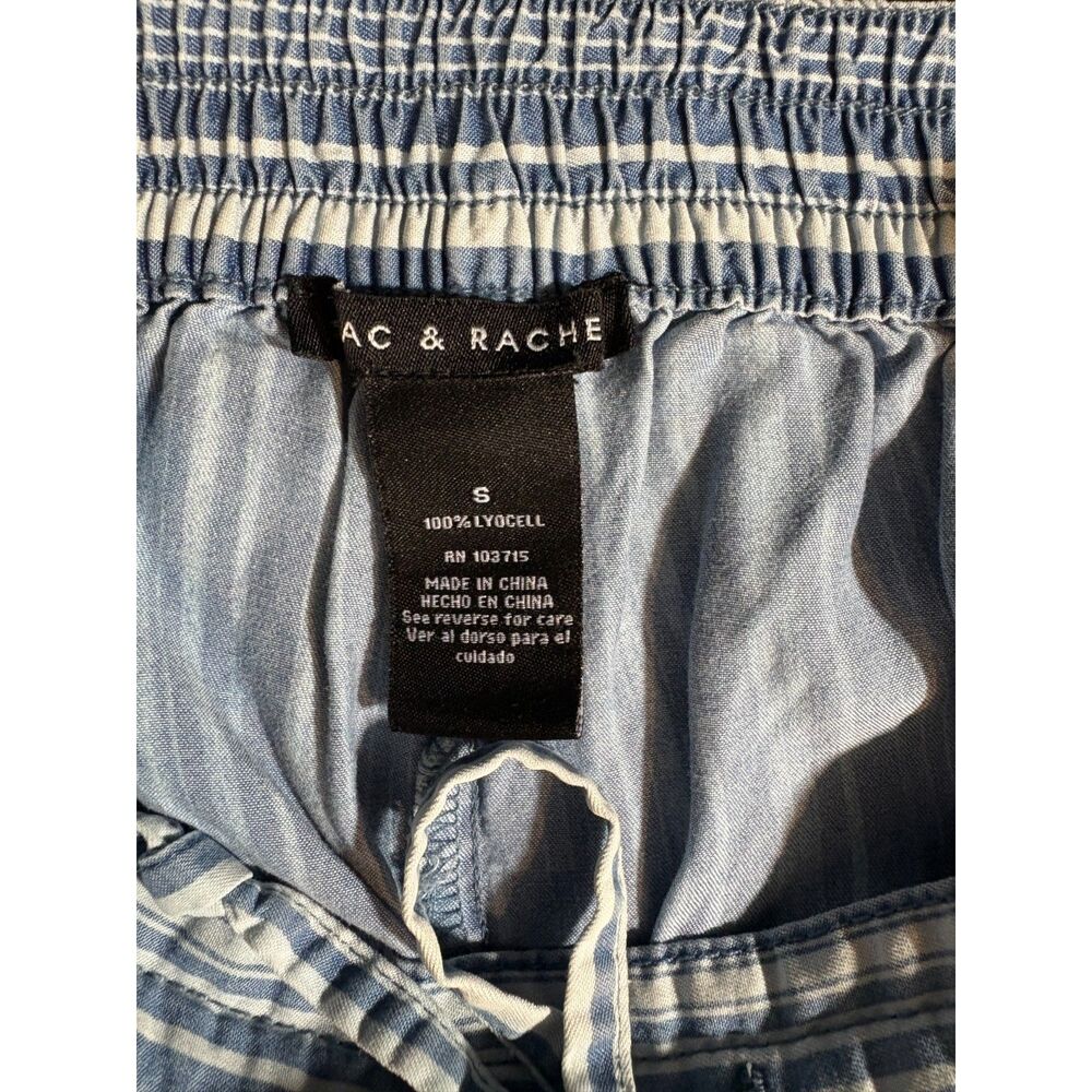 AC & RACHE Blue White Striped Lyocell Wide Leg Pants S Drawstring Coastal - Picture 4 of 4